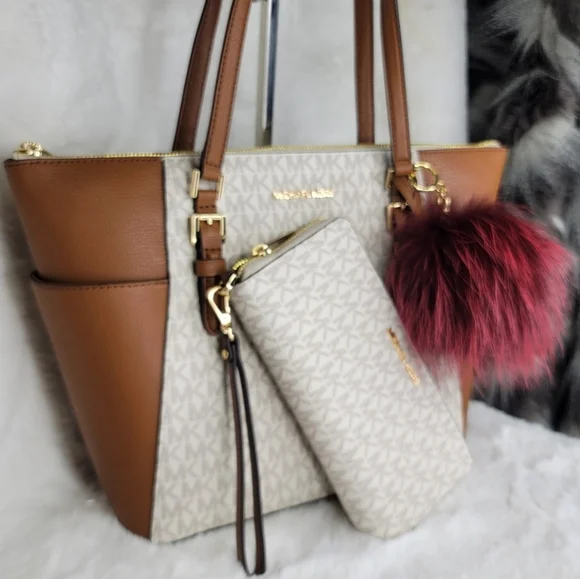 Michael Kors 3 SET Purse Tote Handbag Shoulder Bag Wallet Designer Matching - Picture 10 of 14